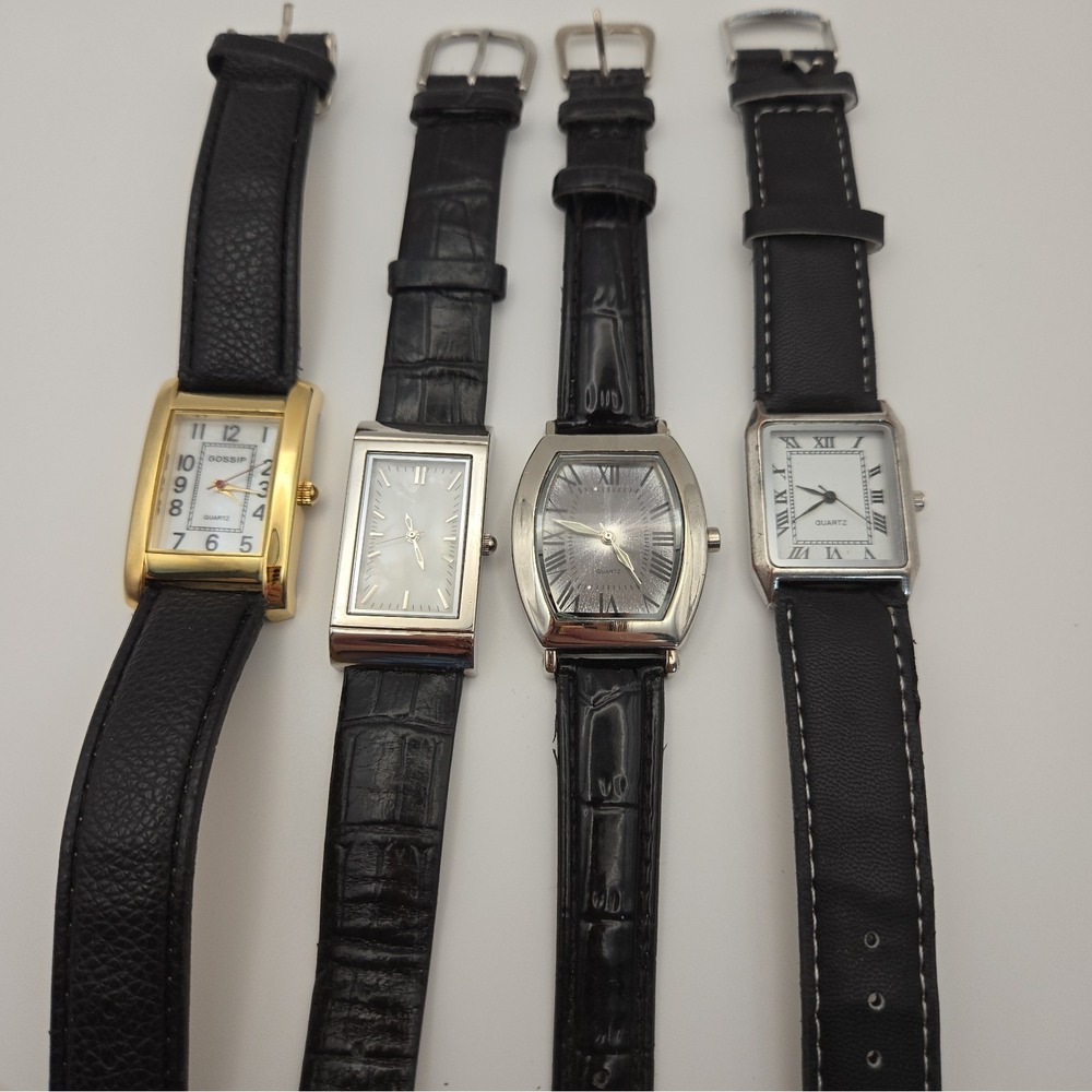 Lot Of 4 Watches. Unisex, Black Band, Gold & Silver Tone Working, New Batteries.